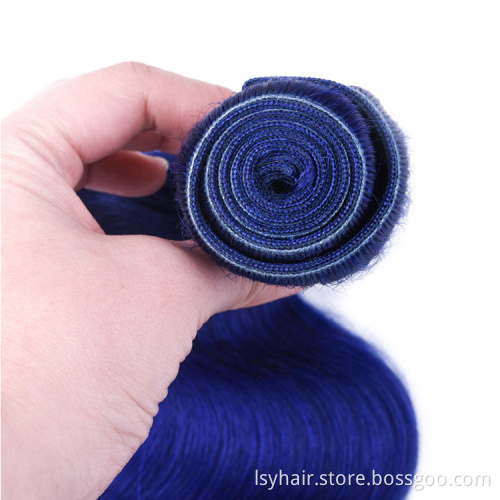 Royal Navy Blue Colour 100% Peruvian Body Wave Human Hair Weave Bundles With Lace Closure, Dark Blue Virgin Sew In Hair Weaving